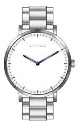 Caravelle Men's Silver Bracelet with White Dial and Blue Details