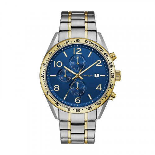 Caravelle Men's Two Tone Stainless Steel Sport Chronograph Watch With Blue Dial