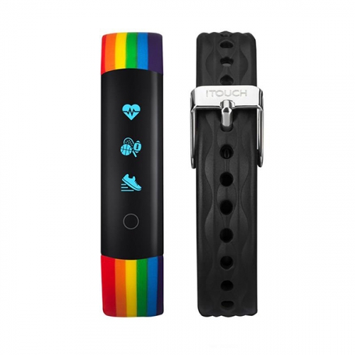 Slim Fitness Tracker- (Rainbow/Black Interchangeable Straps)