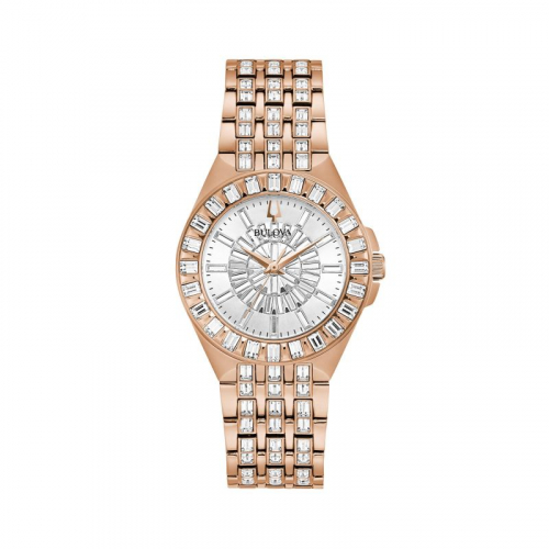 Bulova Ladies' Phantom Baguette Crystal and Rose Gold Bracelet Watch