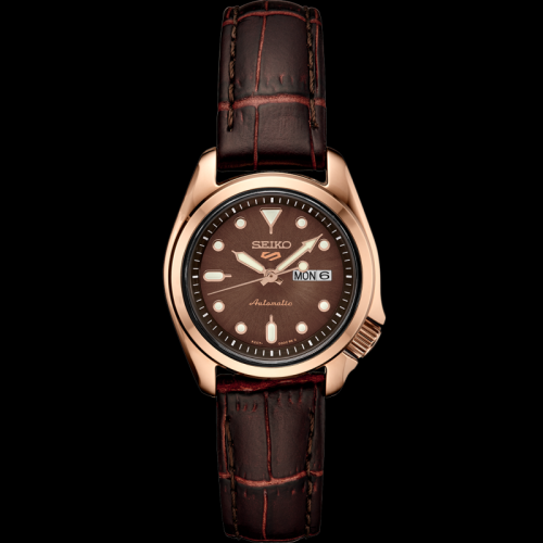 Seiko 5 Sport, Gold tone accents, Brown dial, Leather Strap