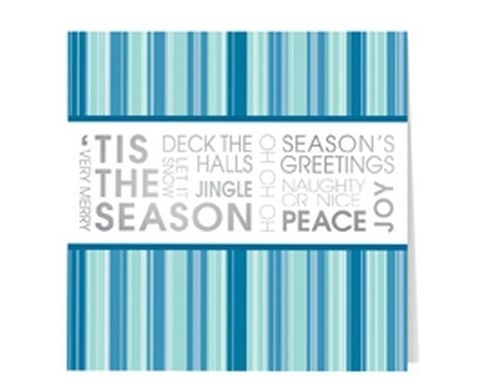 Classic-Blue & Silver Stripes Holiday Greeting Card
