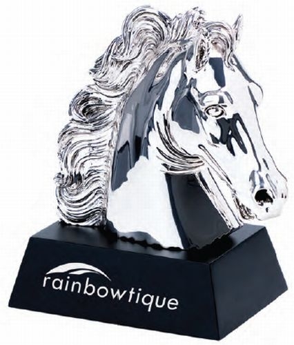 Silver Plated Horse Award On Wooden Base