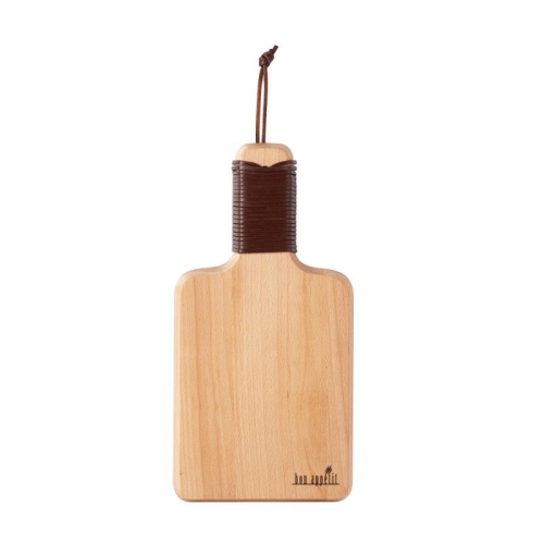 Raffman Wood Cutting Board with Leather Wrapped Handle