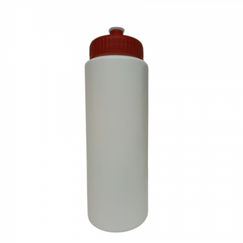 White HDPE 32 oz. Economy Sports Bottle with Red Push Pull Lid