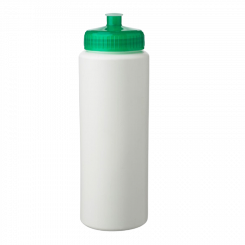 White HDPE 32 oz. Economy Sports Bottle with Trans Green Push Pull Lid