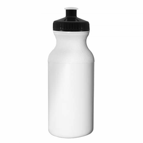 White 20 oz. HDPE Economy Bike Bottle with Black Push Pull Lid