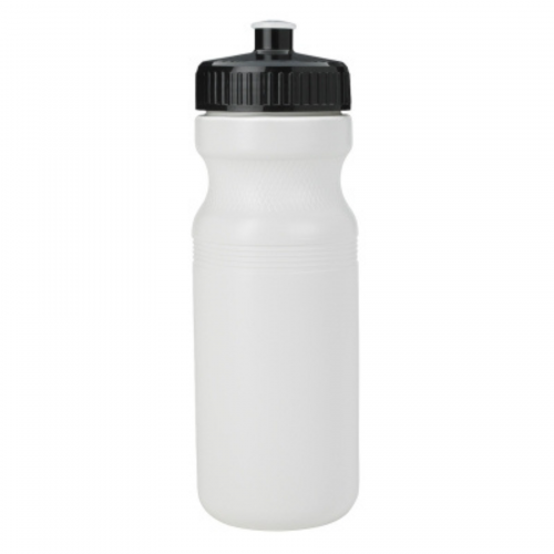 White 24 oz. HDPE Bike Style Sports Bottle with Black Push Pull Lid