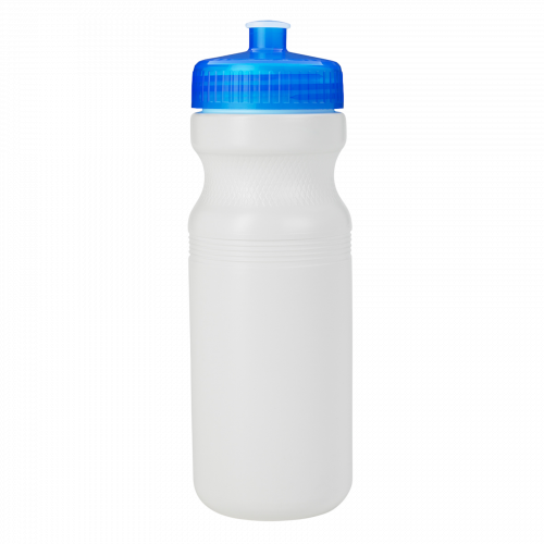 White 24 oz. HDPE Bike Style Sports Bottle with Blue Push Pull Lid