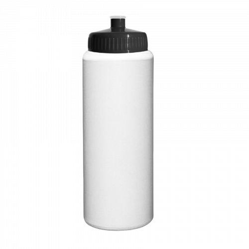 White HDPE 32 oz. Economy Sports Bottle with Black Push Pull Lid