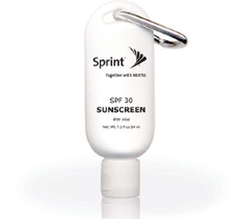 SUNSCREEN WITH CUSTOM IMPRINT - 1.5 OZ 30 SUNSCREEN TOTTLE WITH CARIBINER