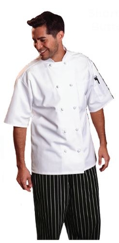 Short Sleeve Knot Button Chef Coat - Black, XS-XL