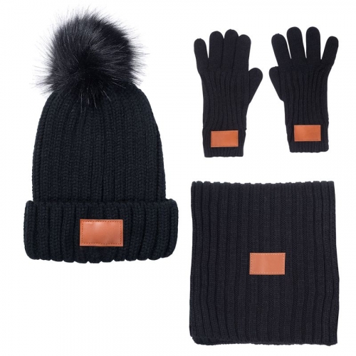 Leeman™ 3 Pc. Rib Knit Fur Pom Winter Set