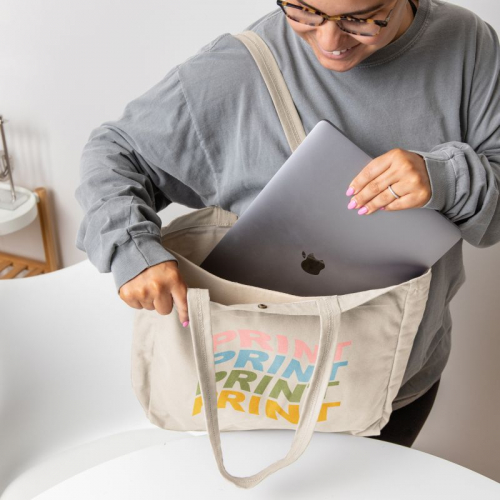 Open Laptop Tote - Natural Canvas