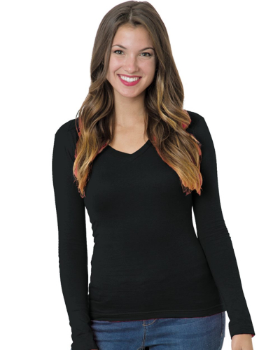 Women's USA-Made Deep V-Neck Long Sleeve T-Shirt - 3415