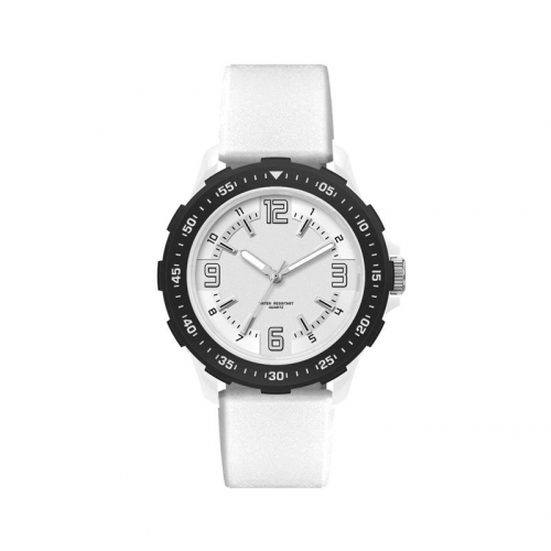 Unisex Sport Watch Colored Bezel with White Silicone Strap