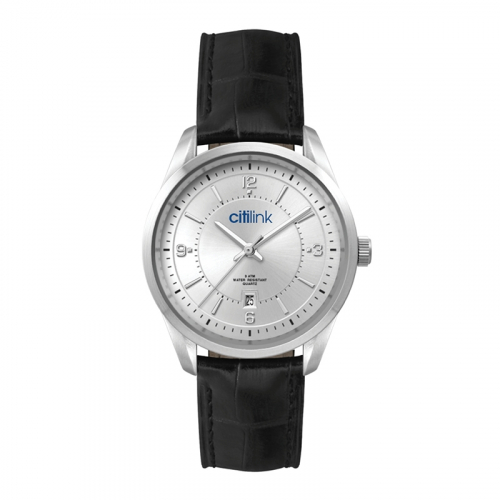 WC5105 33MM  METAL SILVER CASE, 3 HAND MVMT, SILVER DIAL, DTE DISPLAY, LEATHER STRAP, FLATM MINERAL CRYSTAL