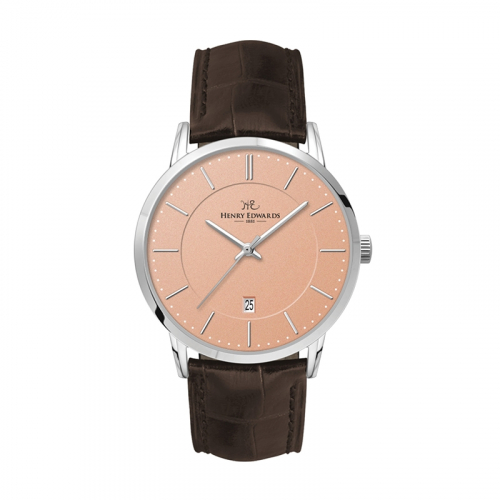 WC8118 39MM STEEL SILVER CASE, 3 HAND MVMT, DTE DISPLAY, ROSE GOLD DIAL, LEATHER STRAP, DOME MINERAL CRYSTA