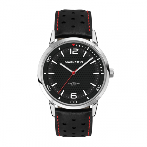 WC8154 42MM METAL SILVER CASE, 3 HAND MVMT, BLACK DIAL, LEATHER STRAP, FLAT MINERAL CRYSTAL, 3 ATM WTR RESI