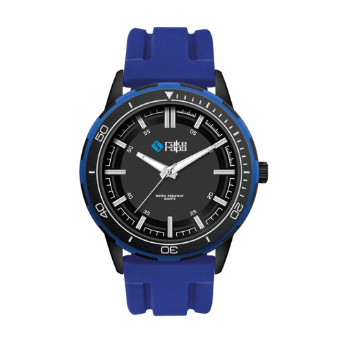 WC9266 43.5MM METAL BLACK CASE, 3 HAND MVMT, BLACK DIAL, BLUE RING, SILICONE STRAP, FLAT MINERAL CRYSTAL, 3