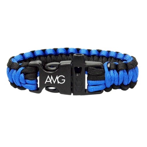 Blue & Black Paracord Bracelet with Whistle