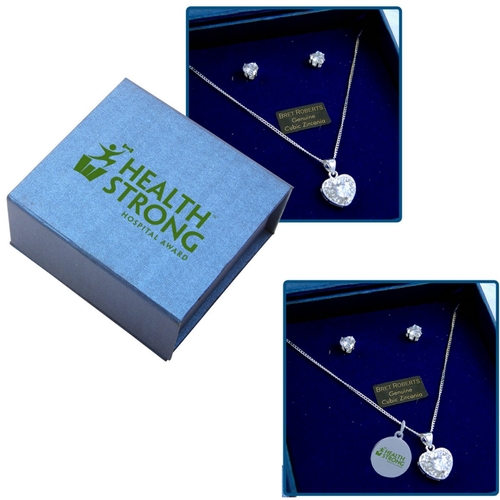 Cubic Zirconia Heart Earrings & Necklace