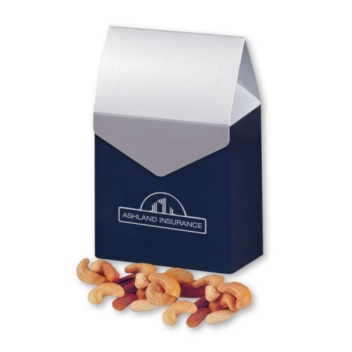 Deluxe Mixed Nuts in Navy & Silver Gable Top Gift Box