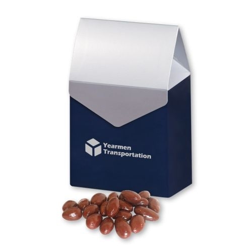 Chocolate Covered Almonds in Navy & Silver Gable Top Gift Box