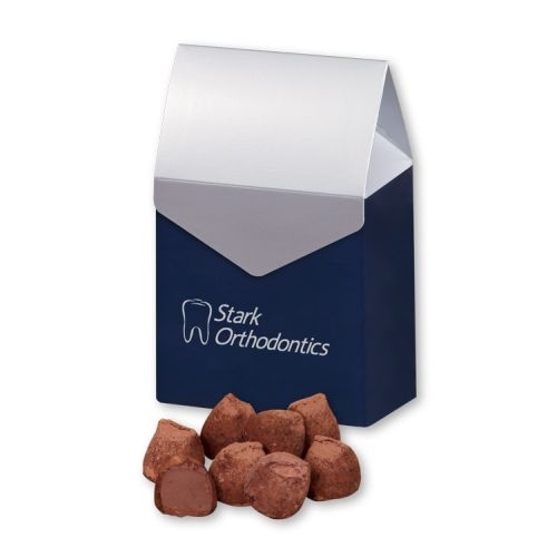 Cocoa Dusted Truffles in Navy & Silver Gable Top Gift Box