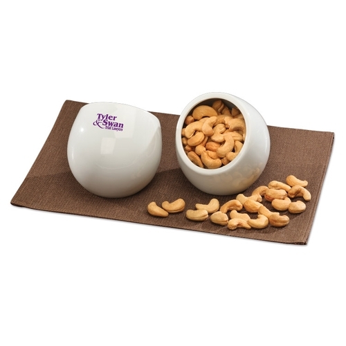 Modern White Candy Dish with Extra Fancy Jumbo Cashews