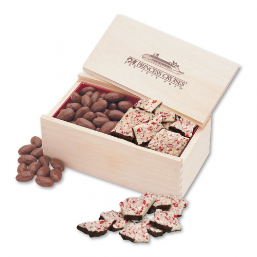Wooden Collector's Box w/Peppermint Bark & Chocolate Almonds