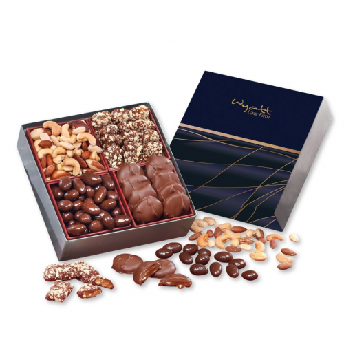 Gourmet Holiday Gift Box with Navy & Gold Sleeve