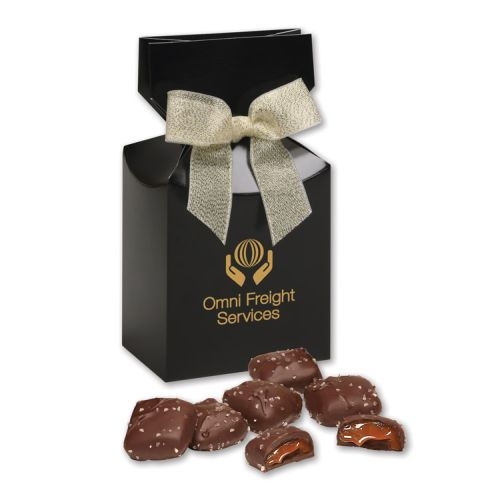 Chocolate Sea Salt Caramels in Black Premium Delights Gift Box