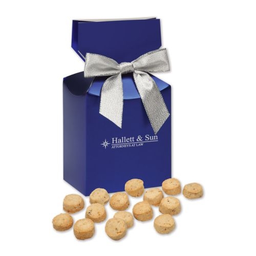 Gourmet Bite-Sized Butter Toffee Pecan Cookies in Blue Premium Delights Gift Box