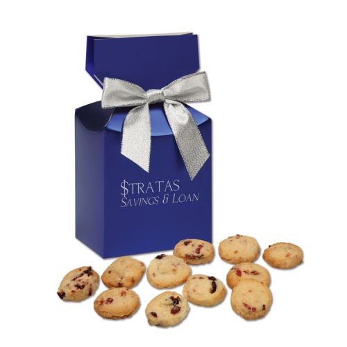 Gourmet Bite-Sized Cranberry Shortbread Cookies in Blue Premium Delights Gift Box