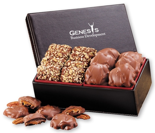 English Butter Toffee & Pecan Turtles in Faux Leather Gift Box