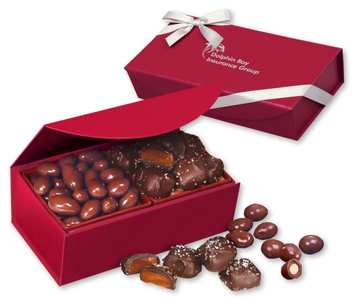 Chocolate Covered Almonds & Sea Salt Caramels in Red Magnetic Box
