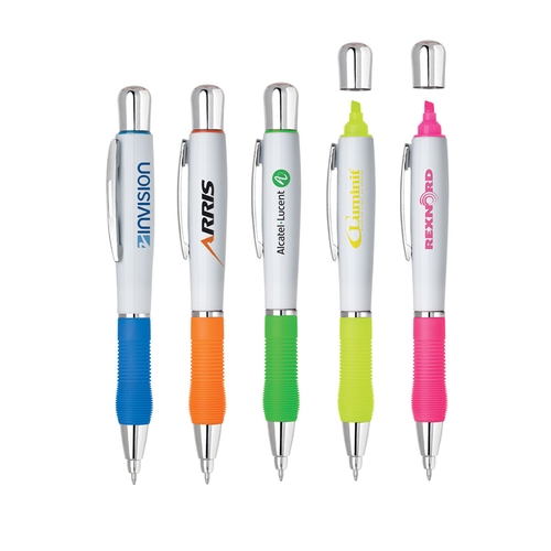 2 in 1 twist action highlighter and ballpoint pen.