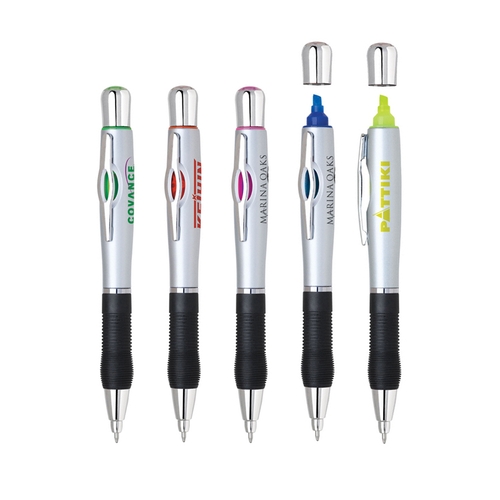 2 in 1 twist action highlighter and ballpoint pen.