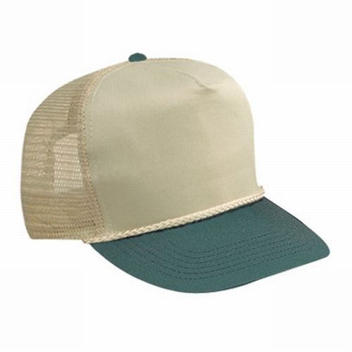 Cotton twill solid and two tone color five panel high crown golf style mesh back caps