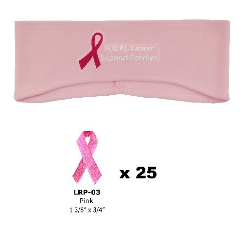 Lightweight Fleece Earband and Pink Embroidered Ribbon Stickers Combo