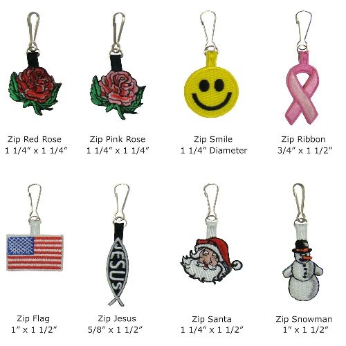 Stock Embroidered Zipper Pulls/Tags