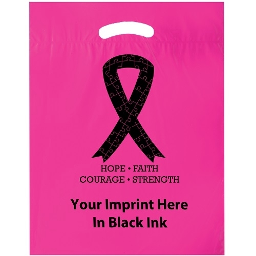 Breast Cancer Awareness Stock Design Die Cut LDPE Bag • Ribbon - Customized (12