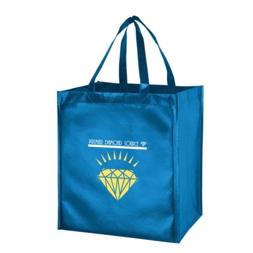 Metallic Gloss Designer Grocery Tote Bag w/Smooth Finish & Insert (13