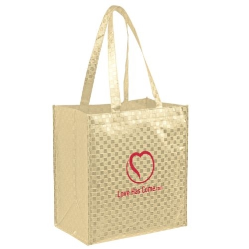 Metallic Gloss Designer Grocery Tote Bag w/ Patterned Finish & Insert (12