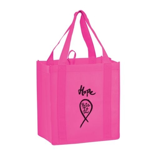 Breast Cancer Awareness Pink Non-Woven Heavy Duty Grocery Bag w/ Insert (12