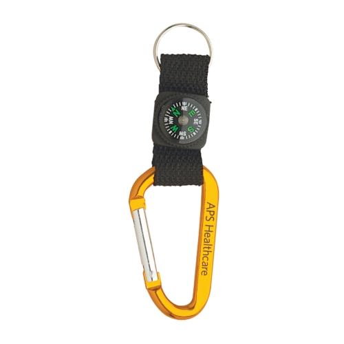 Clearance Item! Anodized Aluminum Carabiner w/Strap & Compass