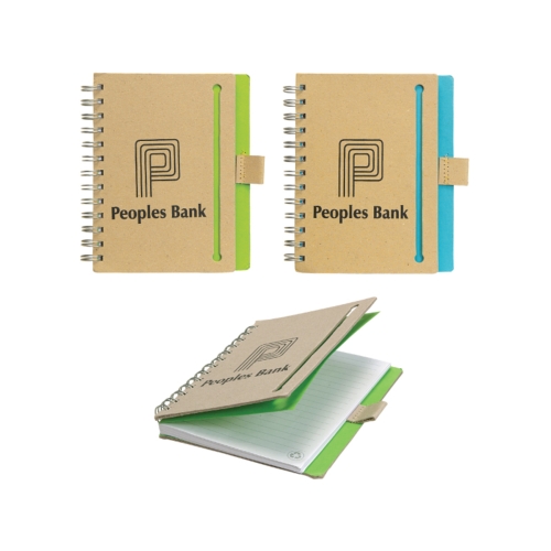 Clearance Item! Recycled Spiral Notebook w/Chipboard Cover & Pen Loop