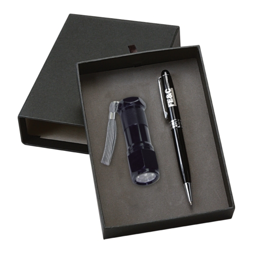 Metal LED Flashlight and Executive Pen Gift Set