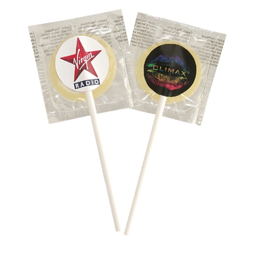Individual Condom Lollipop w/ Round 4 Color Process Printing Decal (CMYK)